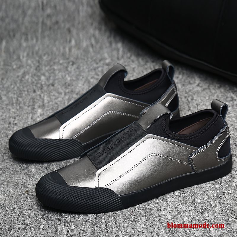 Skor 2018 Skateboard Skor Casual Herr Loafers Läderskor Slip On Grå Silver