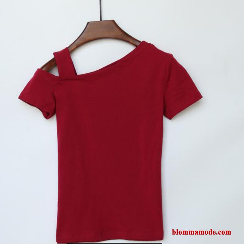 T-shirt Dam Sexig Toppar Kortärmad Strapless Bomull Tunn Slim Fit