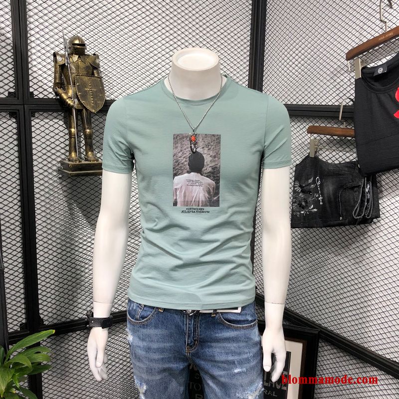 T-shirt Slim Fit Halv Ärm Ungdom Herr Trend Rund Hals Svart Bottenskjorta