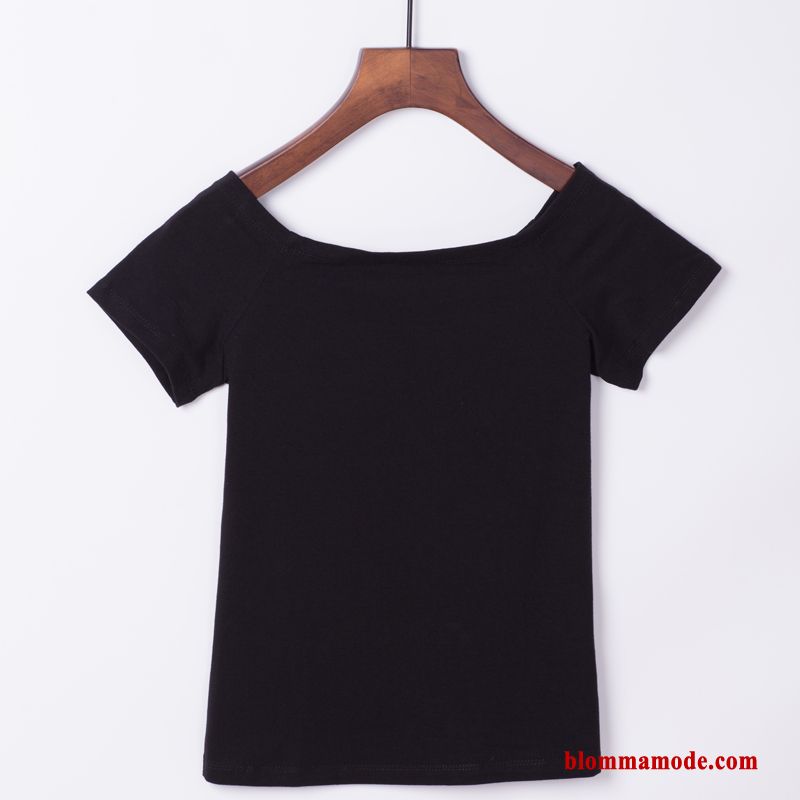 T-shirt Slim Fit Sexig Till Toppar Halv Ärm Strapless Dam Svart