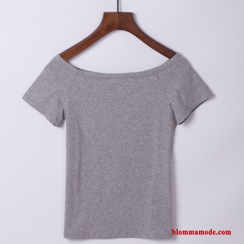 T-shirt Slim Fit Sexig Till Toppar Halv Ärm Strapless Dam Svart