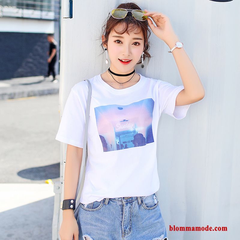 T-shirt Vit Ny Student Dam Sommar Tunn Lösa Toppar