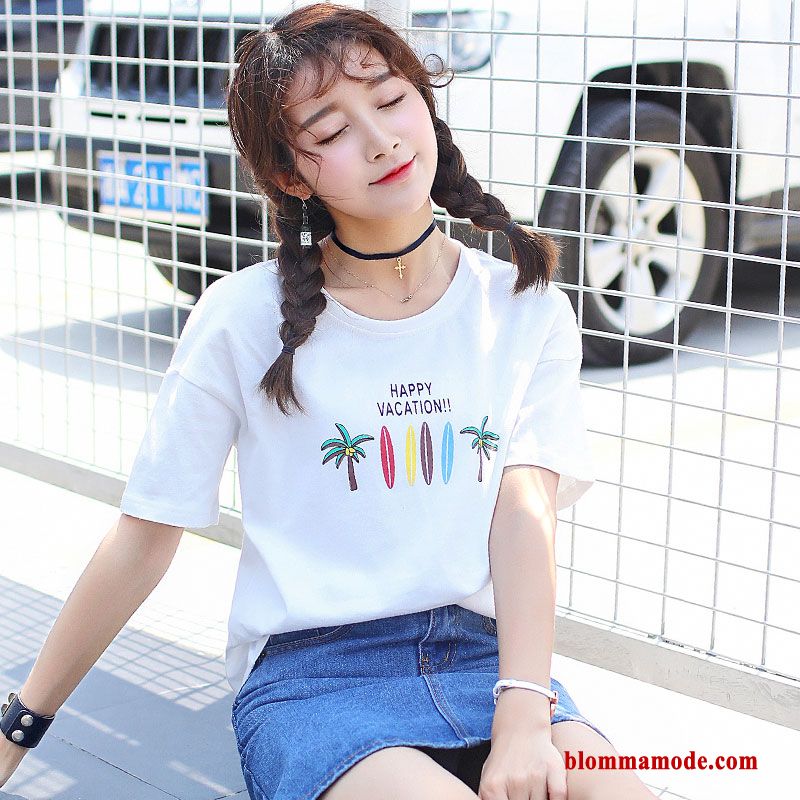 T-shirt Vit Ny Student Dam Sommar Tunn Lösa Toppar
