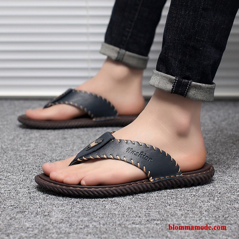 Tofflor Casual Sommar Flip Flops Herr Sandaler Stranden Läder Skor Svart