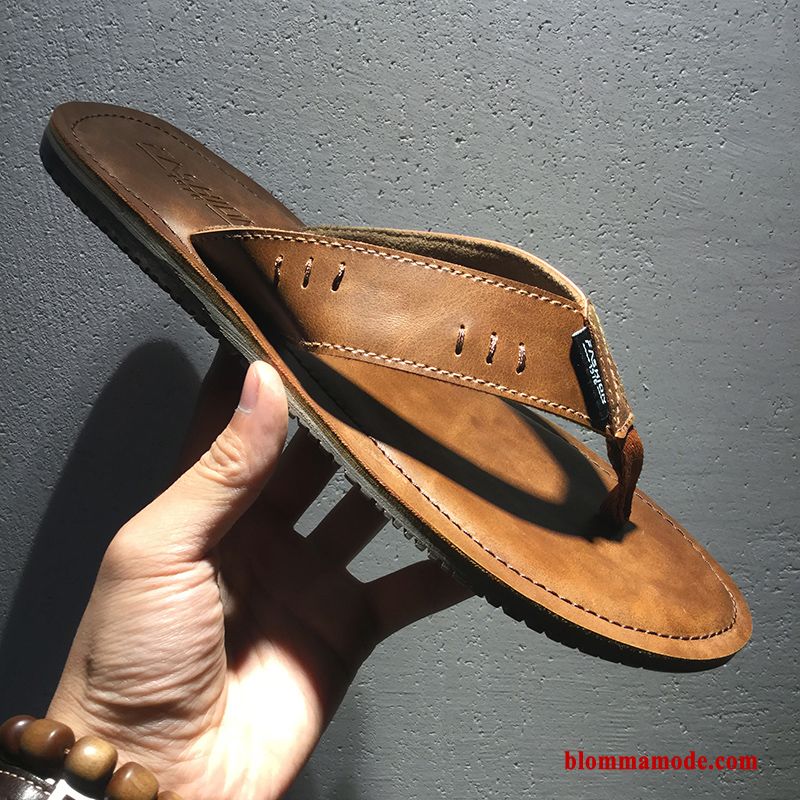 Tofflor Herr Läder Casual Skor Brun Flip Flops Mode Ungdom