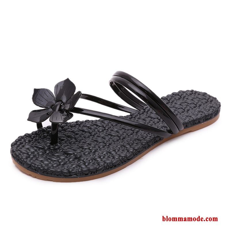 Tofflor Platta Sommar Herr Skor Glidskydds Trend Flip Flops Blommor Dam Svart