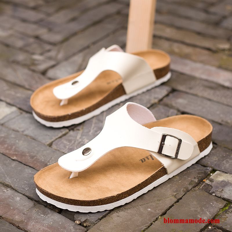 Tofflor Skor Sommar Trend Trä Herr Sandaler Utomhus Flip Flops Vit