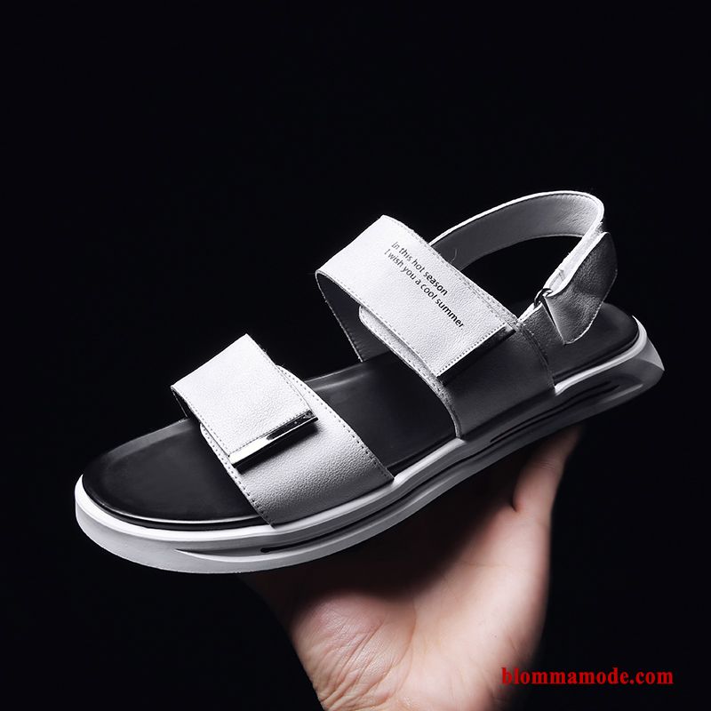 Trend Äkta Läder Mode Sandaler Skor Casual Herr Sommar Vit