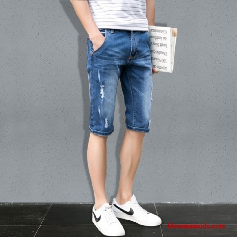 Capri Byxor Ljusblå Herr Casual Denim Tunn Shorts Kortbyxor