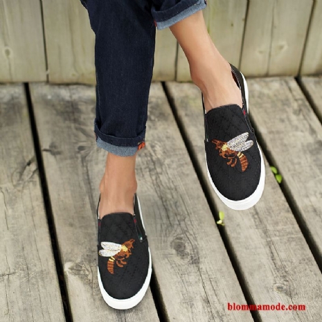 Casual Skor Loafers Ungdom Broderi Slip On Tryck Tygskor Herr Svart