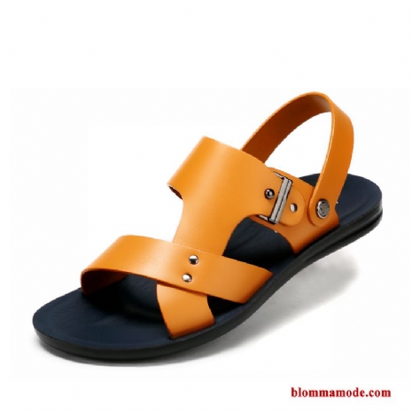 Casual Äkta Läder Herr Sommar Sandaler 2018 Trend Stranden Orange