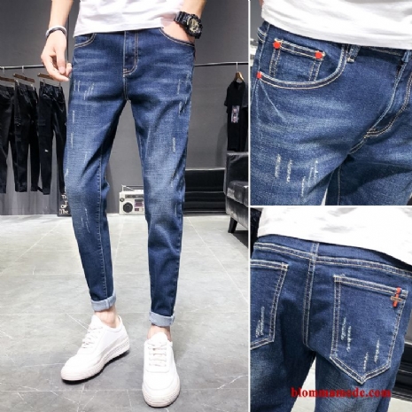 Cigarettbyxor Jeans Stretch Herr Hål Lång Trend Varumärke Vår