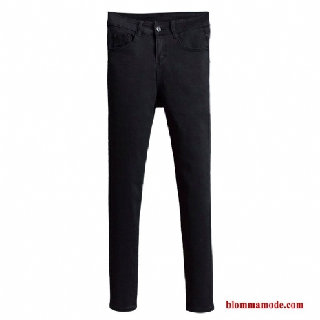 Cigarettbyxor Slim Fit Tunn Lång Svart Jeans Stretch Dam