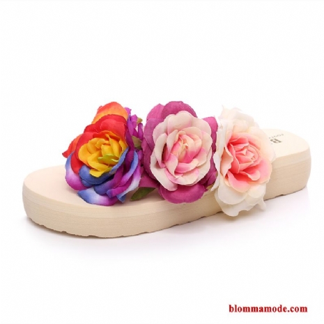 Dam Stranden Mode Blommor Sommar Etnisk Tofflor Flip Flops Herr Beige