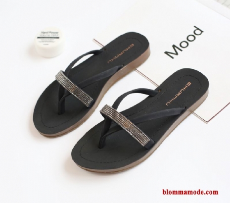 Dam Stranden Strass 2019 Tofflor Ytterkläder Flip Flops Med Tjocka Sulor Mode Svart