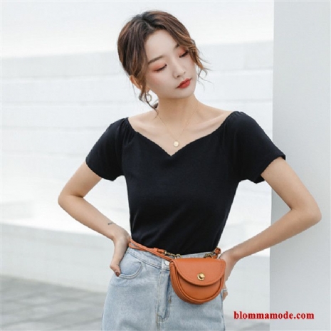 Dam T-shirt Slim Fit 2019 Kortärmad Strapless Bomull Trend Toppar Leggings