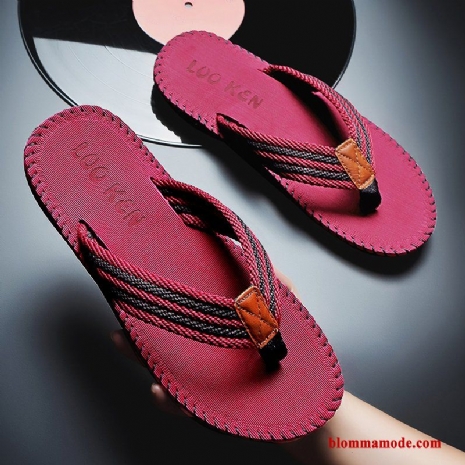 Glidskydds Boutique Herr Ytterkläder Flip Flops Stickade Sommar Tofflor Röd