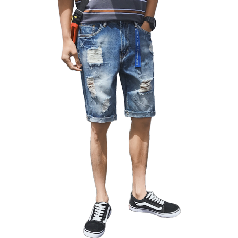 Herr Kortbyxor Shorts Denim Sommar Tunn Hål Blå Trend