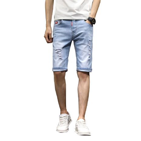 Herr Kortbyxor Stretch Hål Denim Rakt Shorts Slim Fit Sommar Trend Varumärke