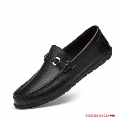 Herr Loafers British Läderskor Trend Äkta Läder Sommar Båtskor Andningsbar Casual Svart