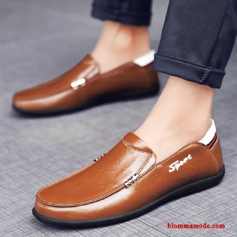 Herr Loafers Äkta Läder Loafer British Brun Läderskor Slip On 2018 Båtskor