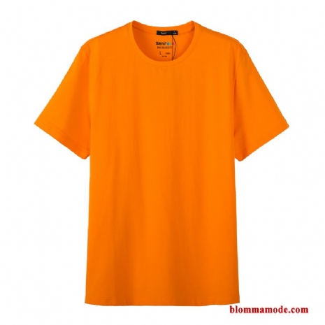 Herr T-shirt Rund Hals Student Vit Trend Orange Kortärmad Slim Fit Bottenskjorta