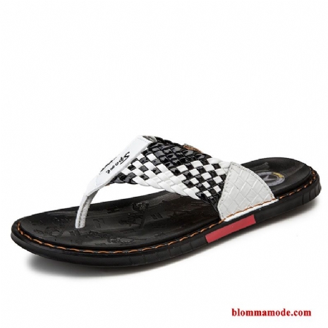 Herr Tofflor Sommar 2019 Sandaler Glidskydds Flip Flops Äkta Läder Trend Utomhus Vit Svart