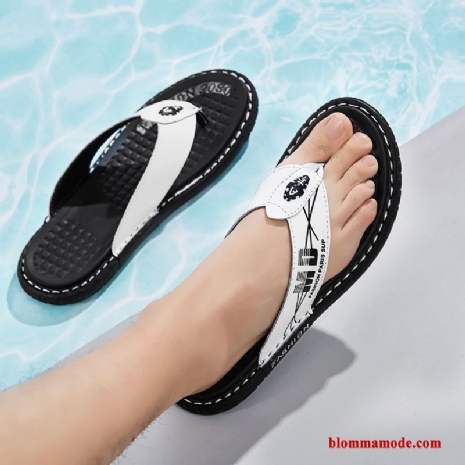 Herr Tofflor Trend Mjuka Skor Sommar Ytterkläder Äkta Läder Stranden Flip Flops Vit