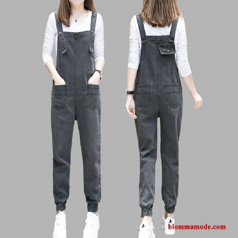 Hängselbyxor Hängslen Grå Dam Jumpsuit Denim 2018 Snäv Svart