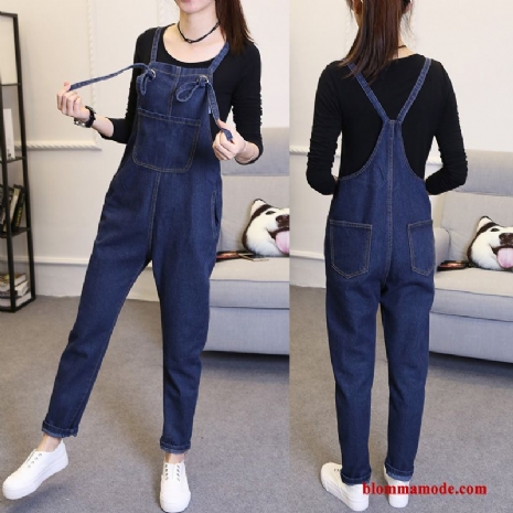 Hängselbyxor Jumpsuit Fickor Höst Dam Denim Ny Byxor Bälten