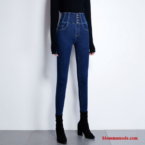 Jeans 2019 Hög Midja Mörkblå Höst Ny Dam Slim Fit Skinny