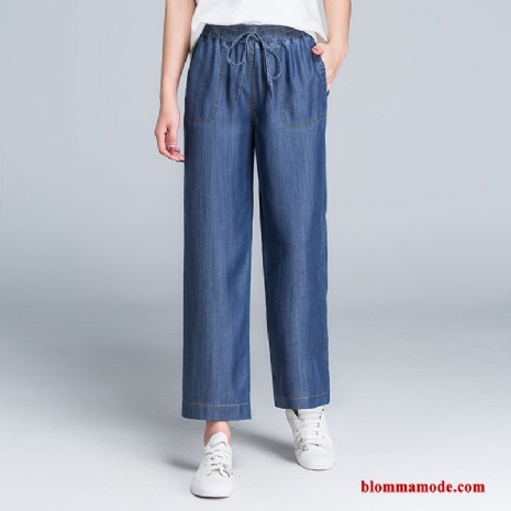 Jeans Blå Dam Tunn Hög Midja Casual 2019 Silke Byxor