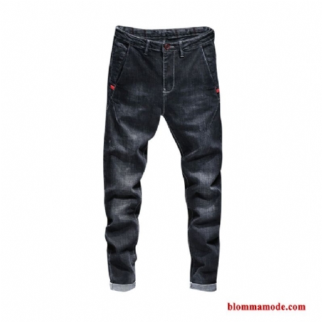 Jeans Svart Trend Casual Cigarettbyxor Herr Trend Varumärke Röd Stretch