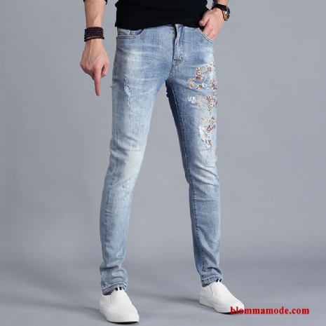 Ljus Herr Jeans Lösa Ljusblå Slim Fit Stretch Sommar