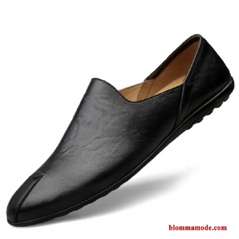 Loafers 2019 Äkta Läder Casual Trend Herr Slip On Läderskor Mjuka Svart