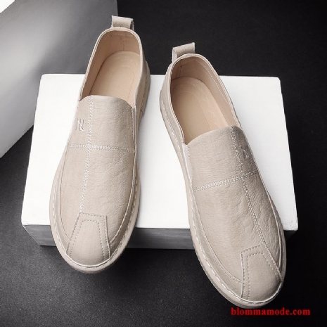 Loafers British Skor Herr Läderskor Slip On Allt Matchar Casual Sommar Beige