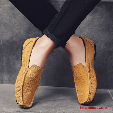 Loafers Herr Läderskor Casual Äkta Läder Köra Bil Sommar Slip On Loafer Gul