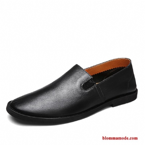 Loafers Höst Läderskor Herr Casual Loafer Trend Platta Äkta Läder Svart