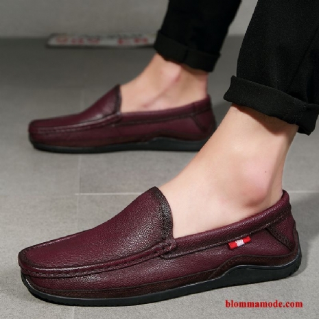 Loafers Läderskor Mjuka 2019 Casual Sommar Herr Båtskor Allt Matchar Röd