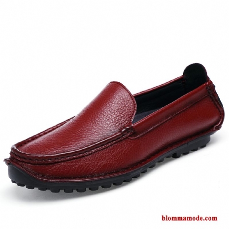 Loafers Slip On Business Äkta Läder Sommar Trend Läderskor Loafer Mjuka Herr Röd