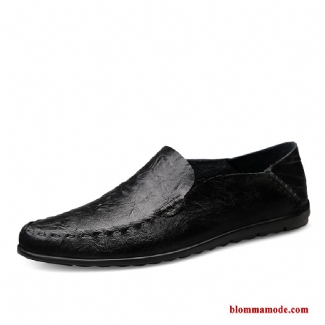 Loafers Äkta Läder Läderskor Båtskor Mjuka Casual Sommar Herr Slip On Svart