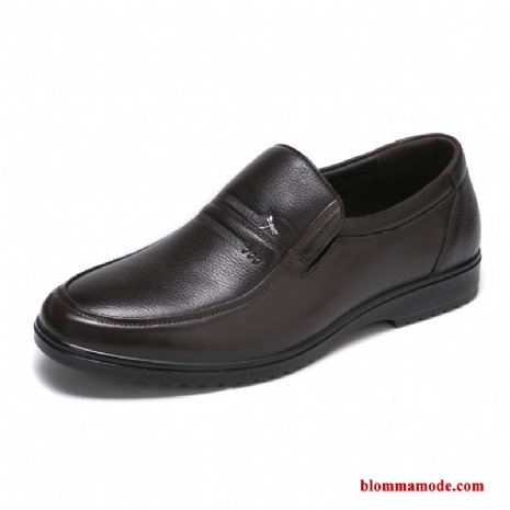 Läderskor Autentiska Äkta Läder Mode Business Casual Brun Slip On Skor Herr Röd