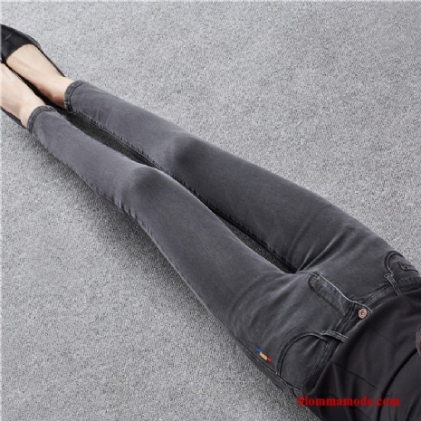 Lång Skinny Stretch Cigarettbyxor Grå Höst Trend Jeans Dam