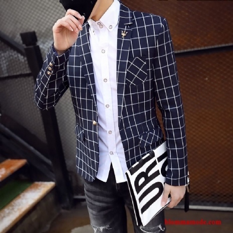 Rutigt 2018 Slim Fit Blazer Ny Herr Casual Kostym