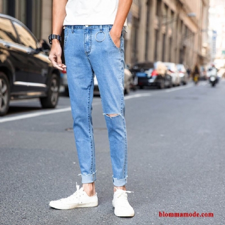 Slim Fit Jeans Herr Hål Blå Byxor Denim Trend