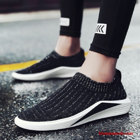 Sportskor Loafer Slip On Sommar Herr Casual Skor Andningsbar Mesh Svart