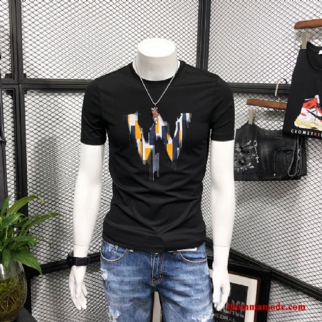 T-shirt Stretch Rund Hals Herr Trend Slim Fit Sommar Ny Halv Ärm