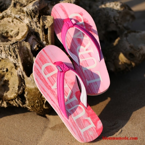 Tofflor Flip Flops Sommar Glidskydds Trä Stranden Mode Kvinna Dam Rosa