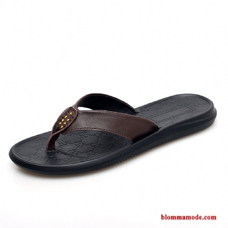 Tofflor Flip Flops Ytterkläder Skor Glidskydds Äkta Läder Herr Trend Personlighet Svart