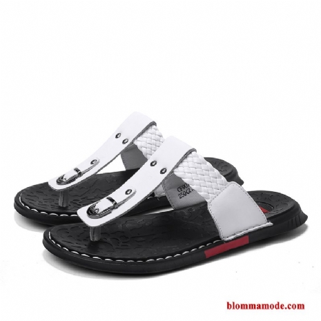 Tofflor Glidskydds Flip Flops Äkta Läder Stickade Herr 2019 Sommar Vit